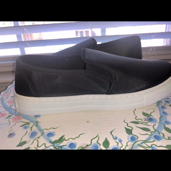 Satin Black Slip On Sneakers - Picture 4 of 8